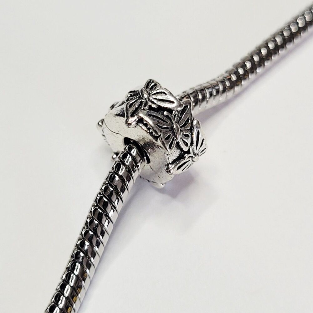 NWT For Pandora Charm Bracelet Silver Color Textured Butterfly Clip Charm